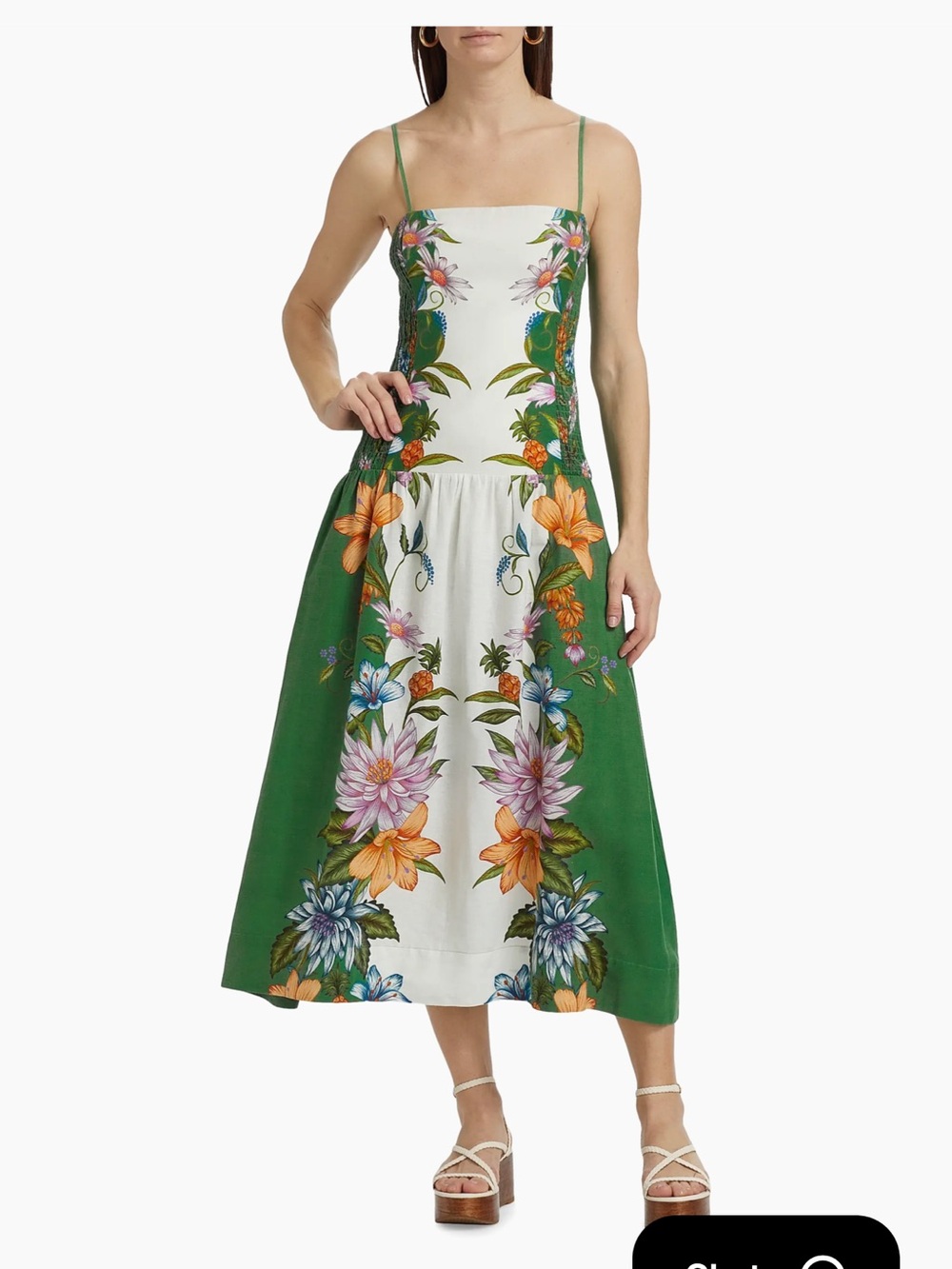 Farm Rio Sweet Bloom Dreamscape Linen-Blend Midi-Dress